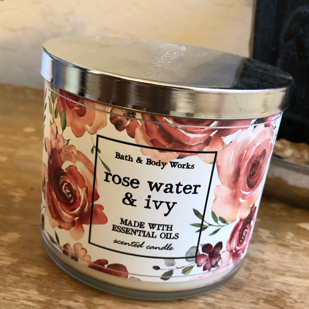 Bath and Body Works 3-Wick Candle Rose Water & Ivy with Essential Oils Retired